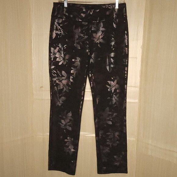 Soft Surroundings Petite Womens Elastic Waist Metallic Floral Sheen Pants 6P - Picture 4 of 7
